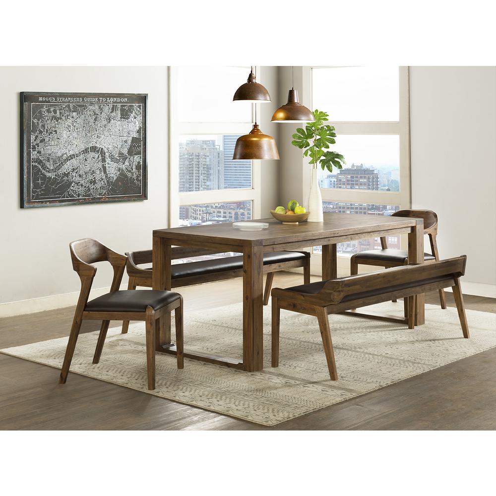 Rasmus 5pc Dining Set, Table + 2 Benches + 2 Side Chairs [Chestnut Wire-Brush], 2 Benches & 2 Side Chairs. The main picture.