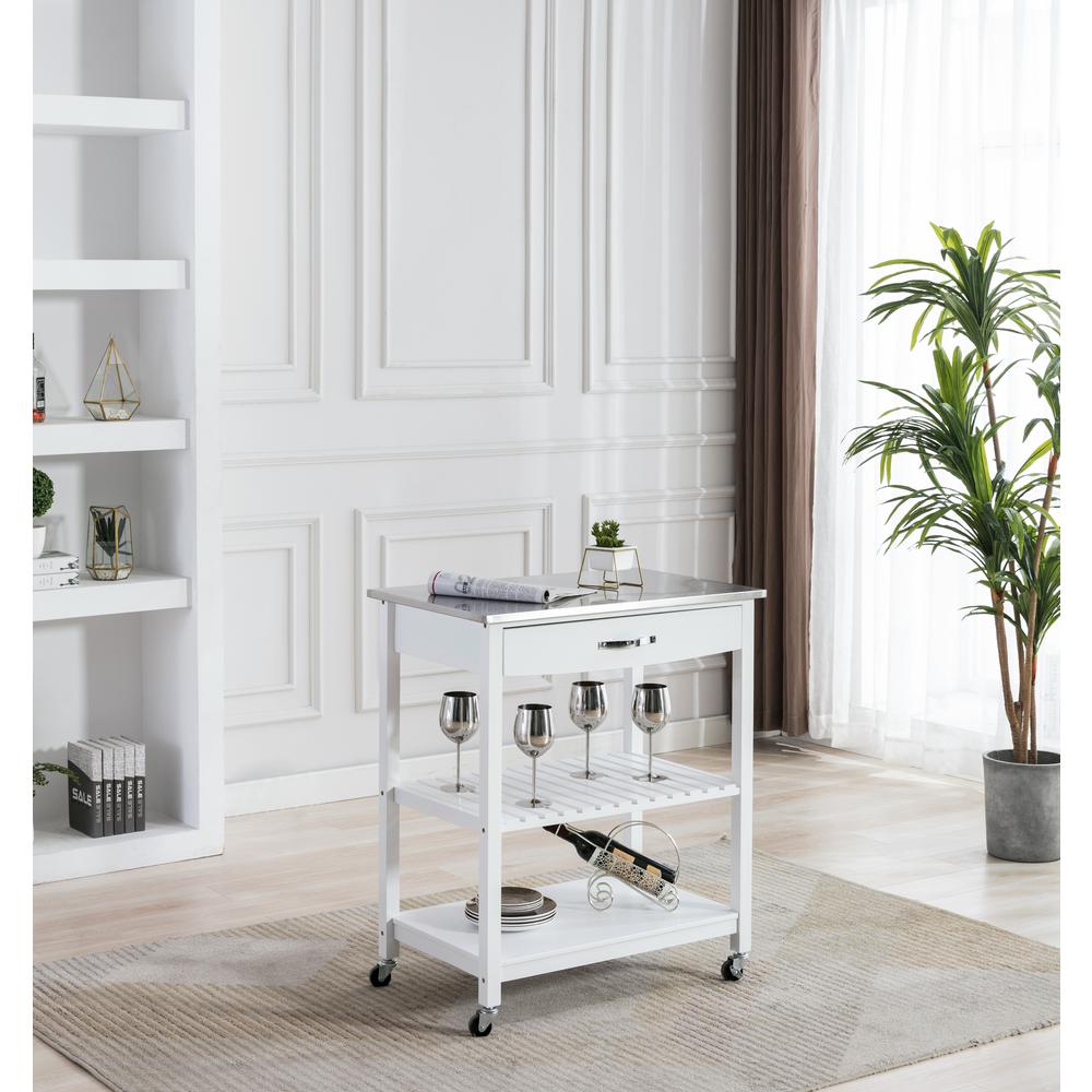 Holland Kitchen Cart With Stainless Steel Top - White. Picture 10