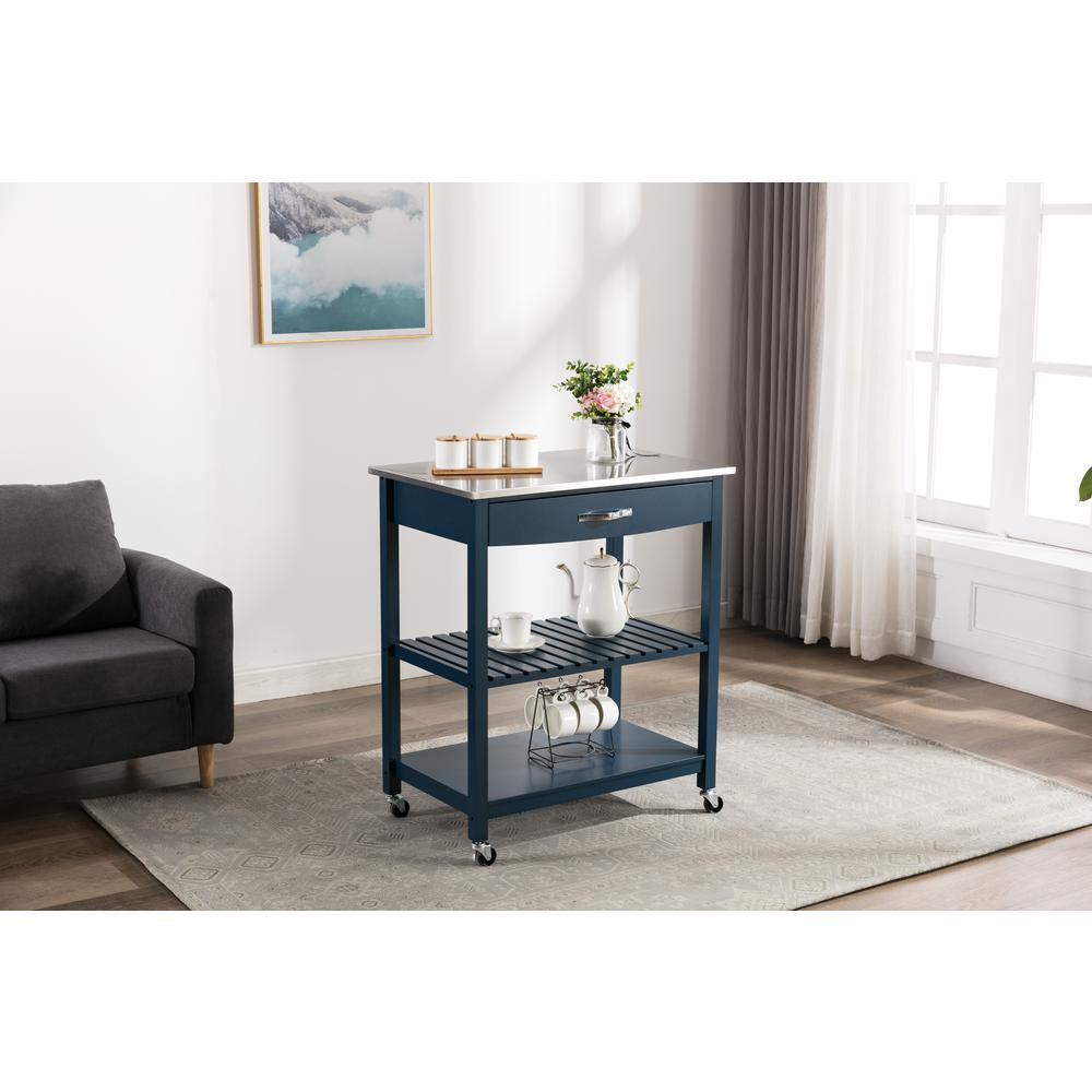Holland Kitchen Cart With Stainless Steel Top - Navy Blue. Picture 6