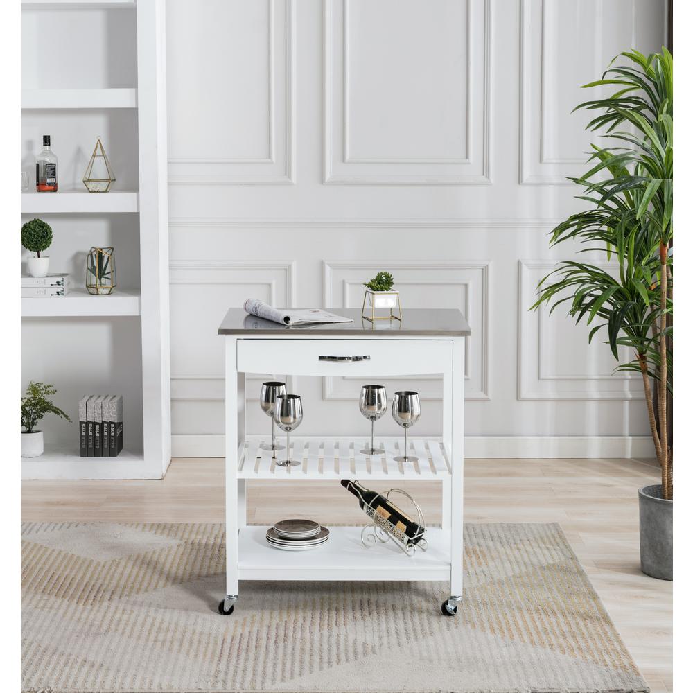 Holland Kitchen Cart With Stainless Steel Top - White. Picture 13