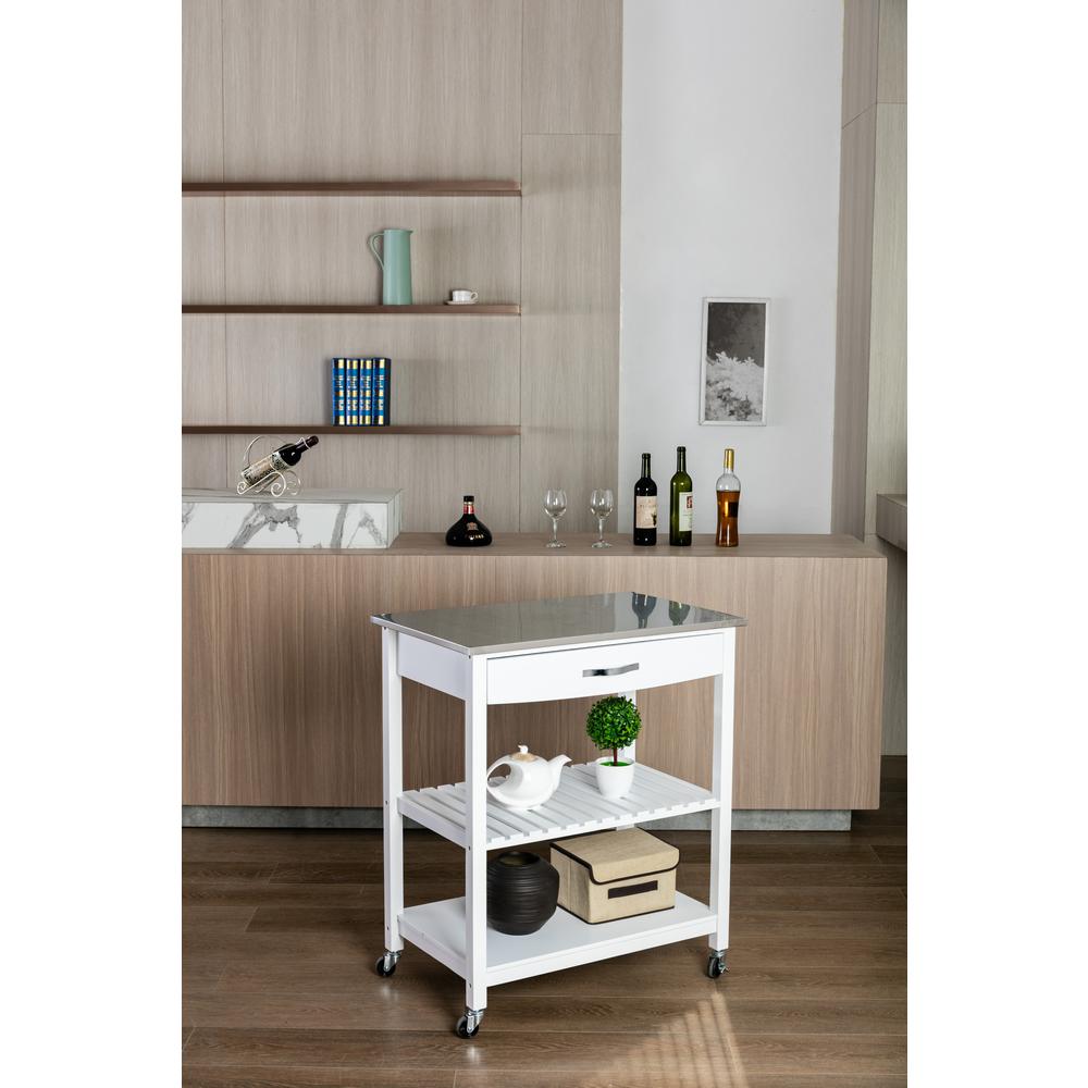 Holland Kitchen Cart With Stainless Steel Top - White. Picture 21