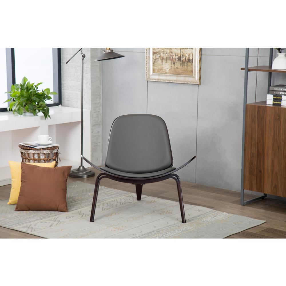 Shell Side Chair [Dark Walnut / Gray PU], Dark Walnut & Gray. Picture 8