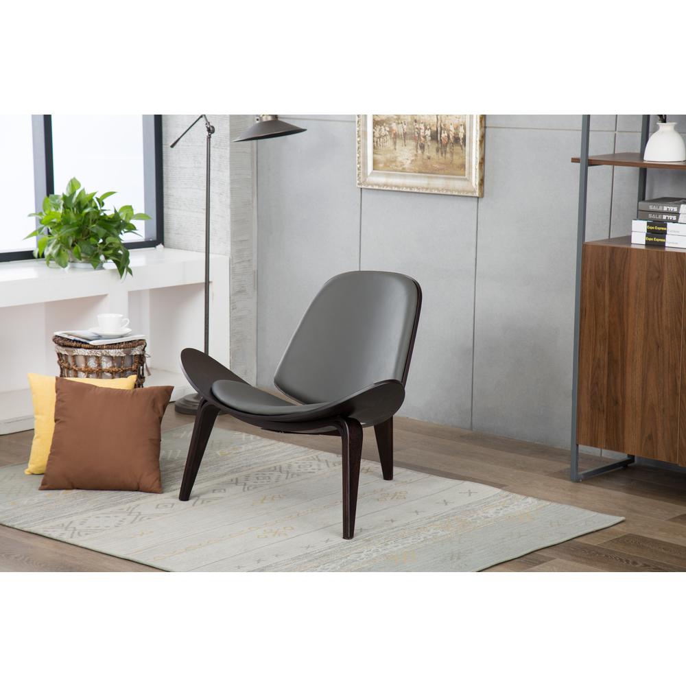 Shell Side Chair [Dark Walnut / Gray PU], Dark Walnut & Gray. Picture 9