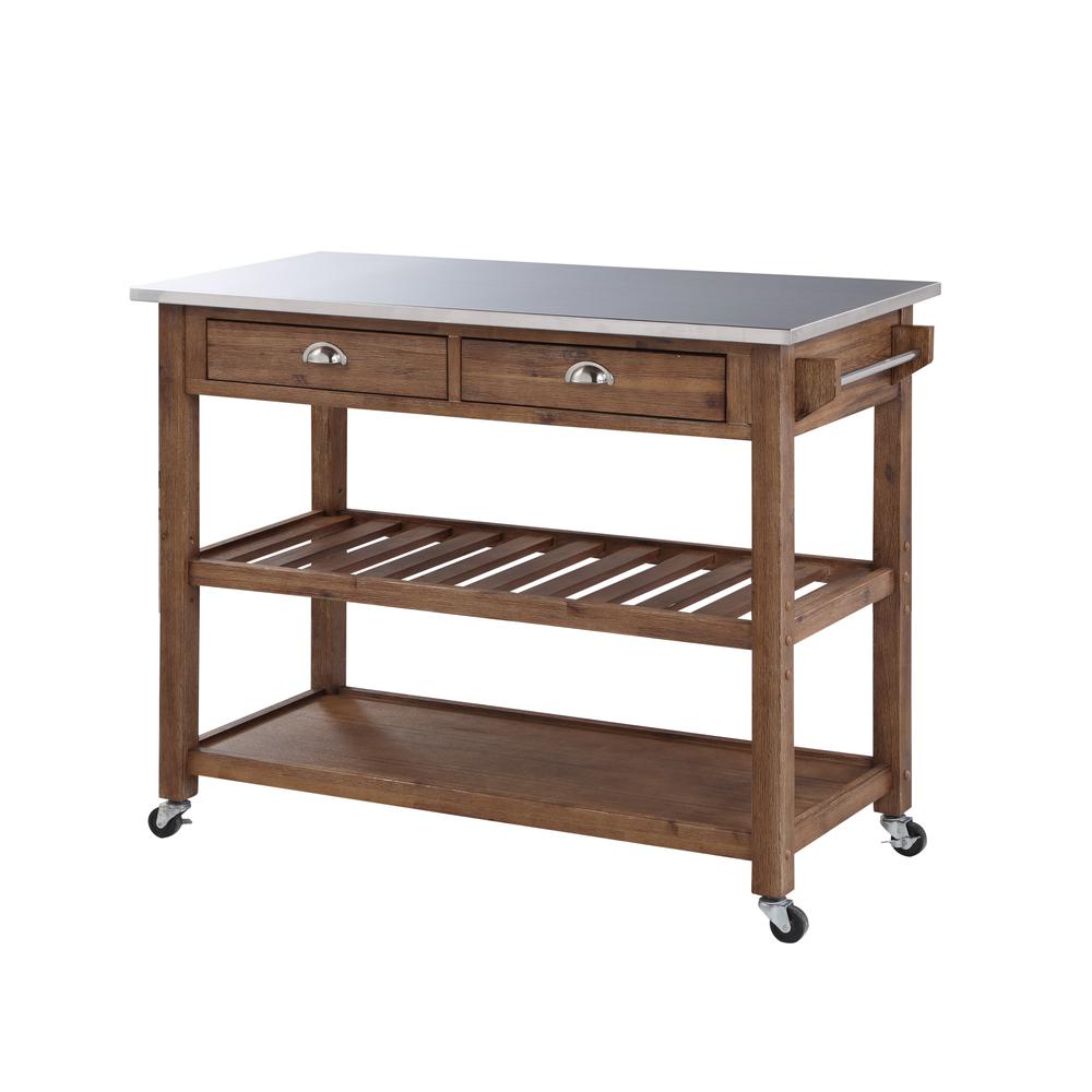 Sonoma Kitchen Cart with Stainless Steel Top [Barnwood Wire-Brush]. Picture 1
