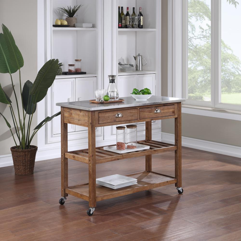 Sonoma Kitchen Cart with Stainless Steel Top [Barnwood Wire-Brush]. Picture 6