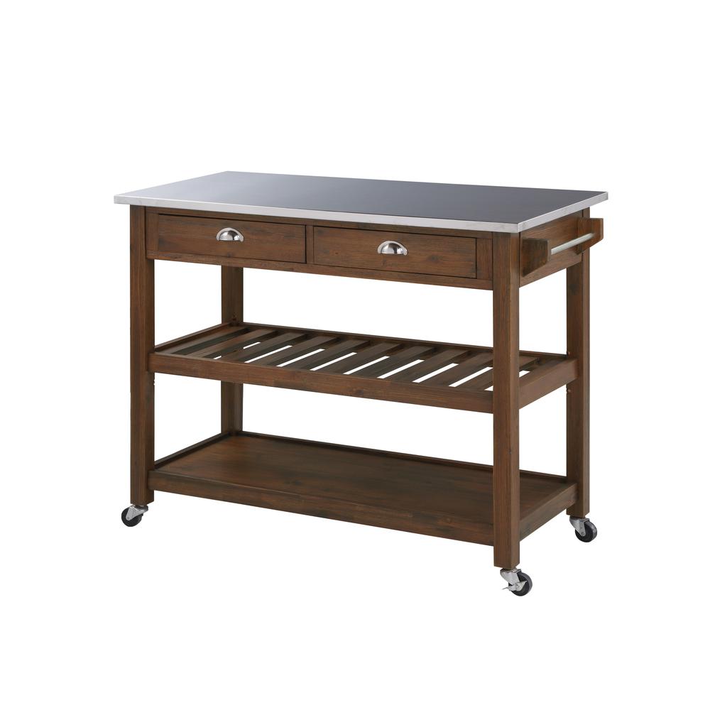 Sonoma Kitchen Cart with Stainless Steel Top [Chestnut Wire-Brush], Chestnut Wire-Brush. The main picture.