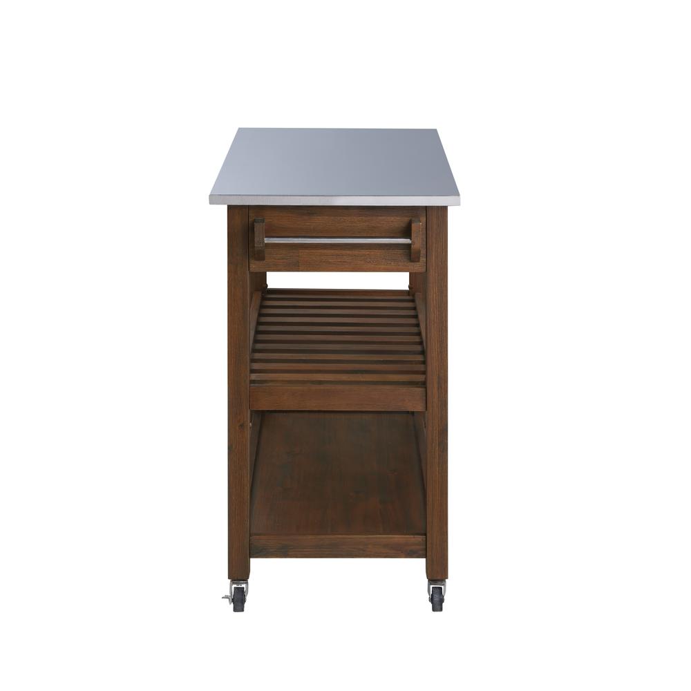 Sonoma Kitchen Cart with Stainless Steel Top - Chestnut Wire-Brush. Picture 5