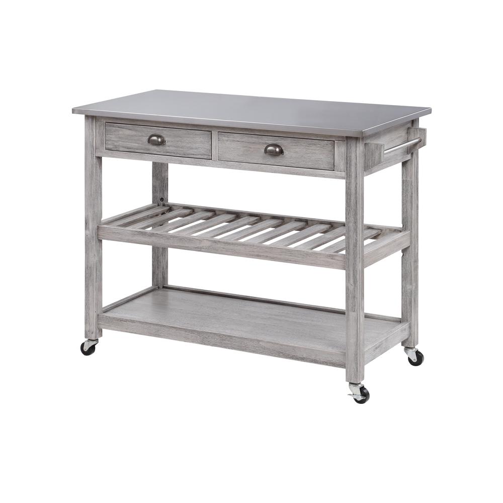 Sonoma Kitchen Cart with Stainless Steel Top [Storm Gray Wire-Brush]. Picture 1