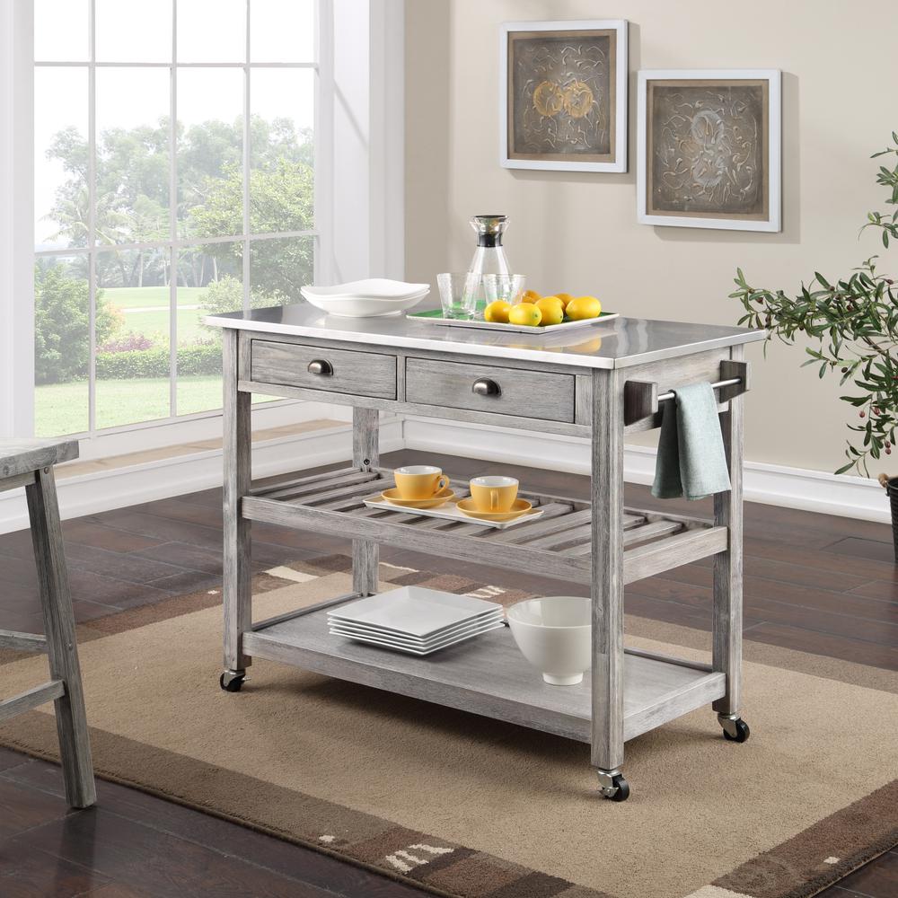 Sonoma Kitchen Cart with Stainless Steel Top [Storm Gray Wire-Brush]. Picture 5