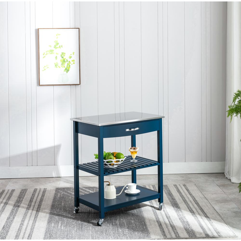 Holland Kitchen Cart With Stainless Steel Top - Navy Blue. Picture 21