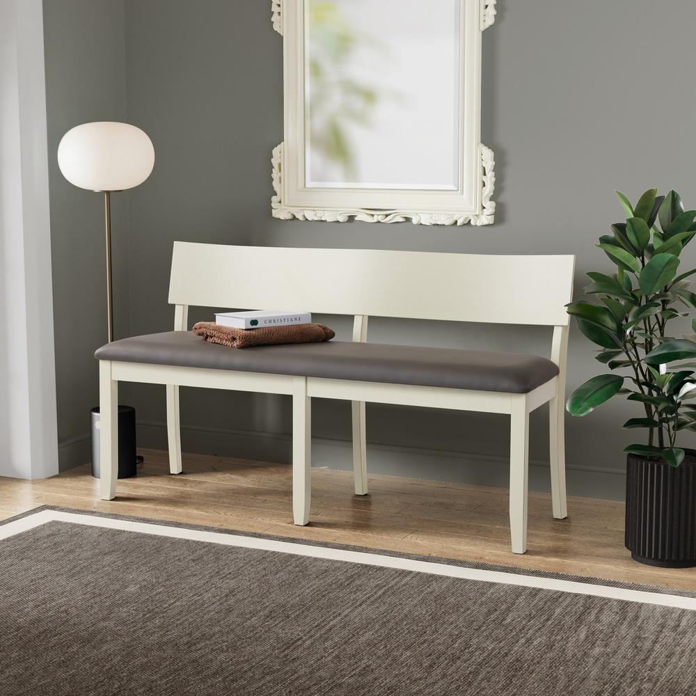 Capella Beige Faux Leather Dining Height Bench - Buttermilk. Picture 6