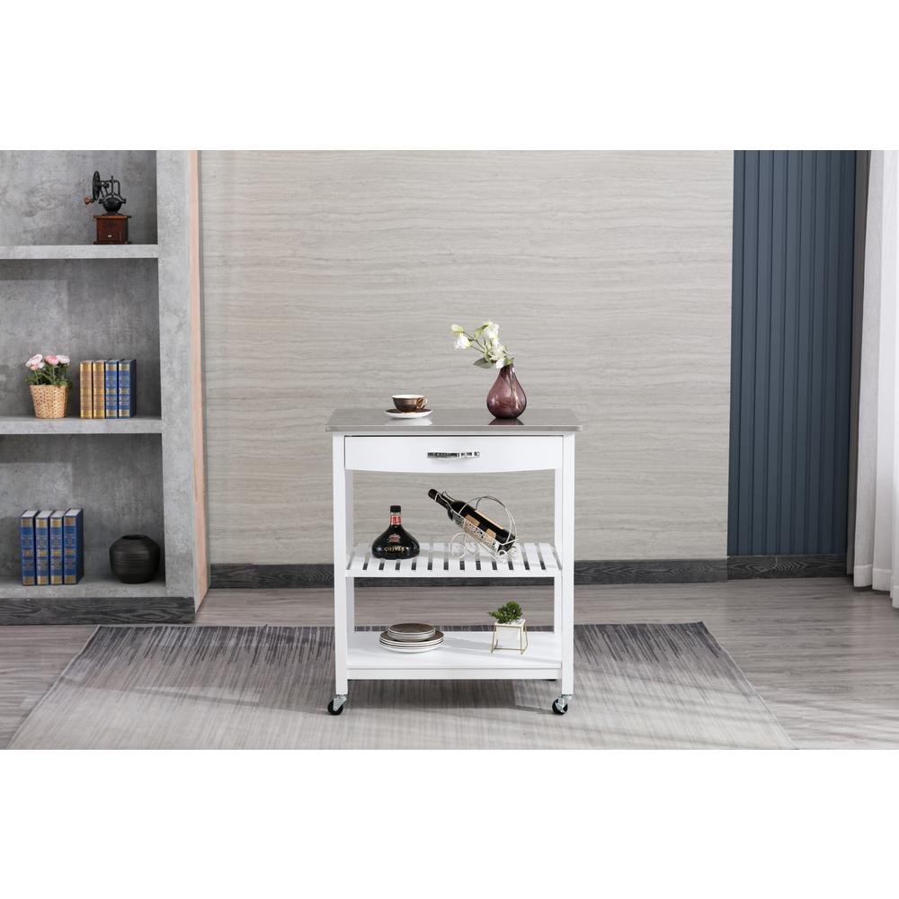 Holland Kitchen Cart With Stainless Steel Top - White. Picture 5