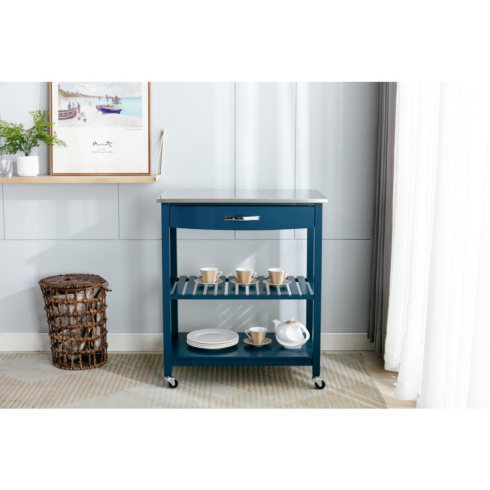 Holland Kitchen Cart With Stainless Steel Top - Navy Blue. Picture 25