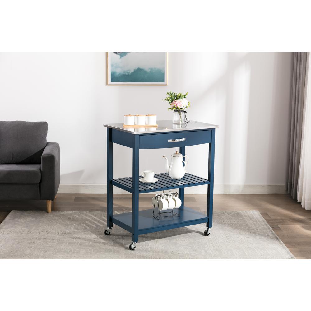 Holland Kitchen Cart With Stainless Steel Top - Navy Blue. Picture 9