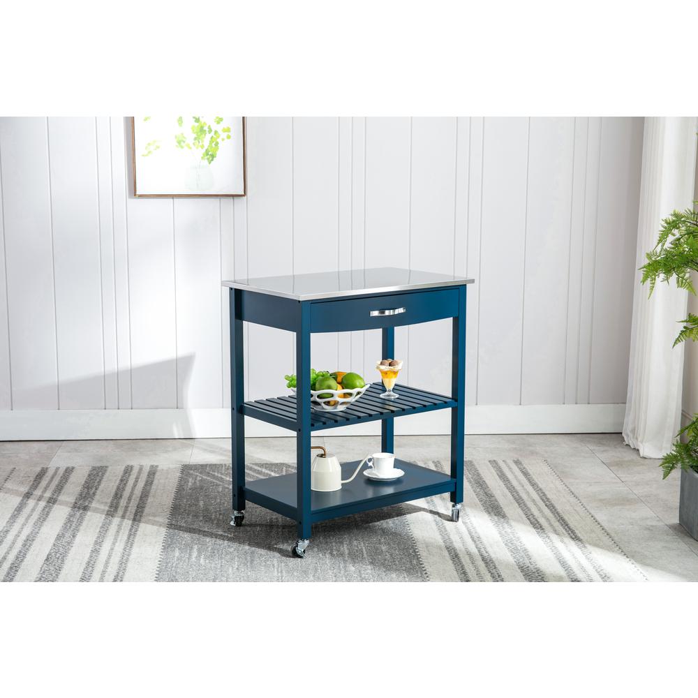 Holland Kitchen Cart With Stainless Steel Top - Navy Blue. Picture 20