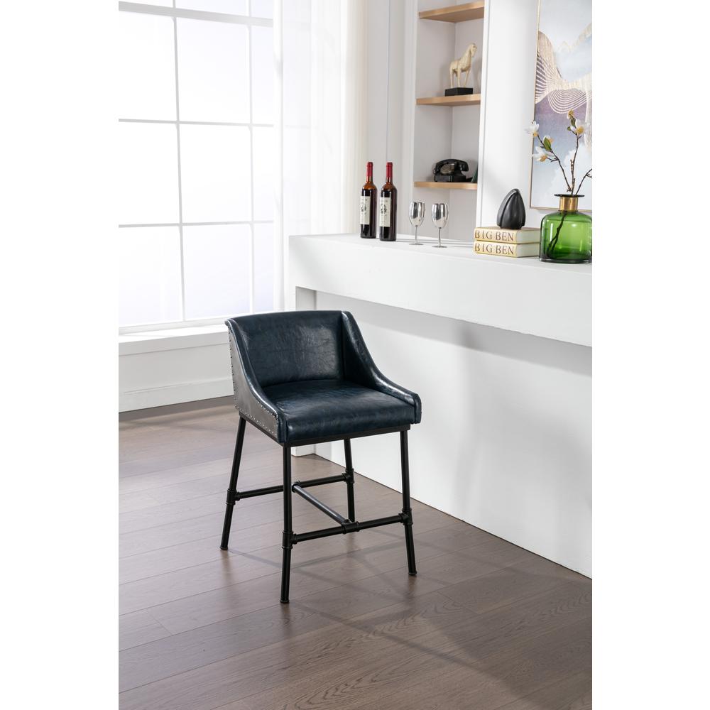 Parlor Faux Leather Adjustable Bar Stool - Midnight Blue. Picture 11