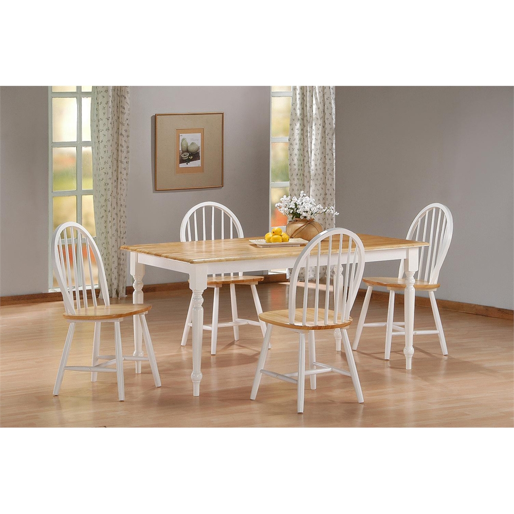5PC Farmhouse Dining Set, White/Natural. Picture 1