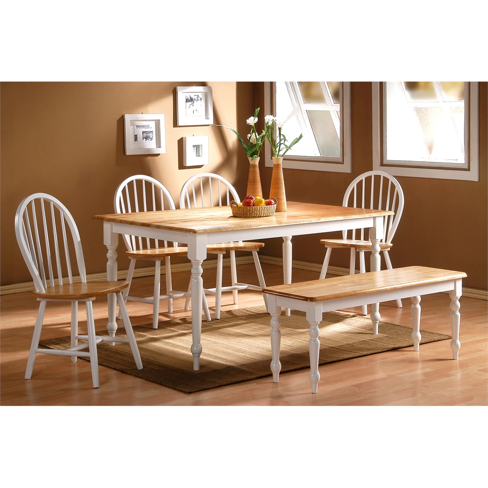 6PC Farmhouse Dining Set, White/Natural. Picture 1