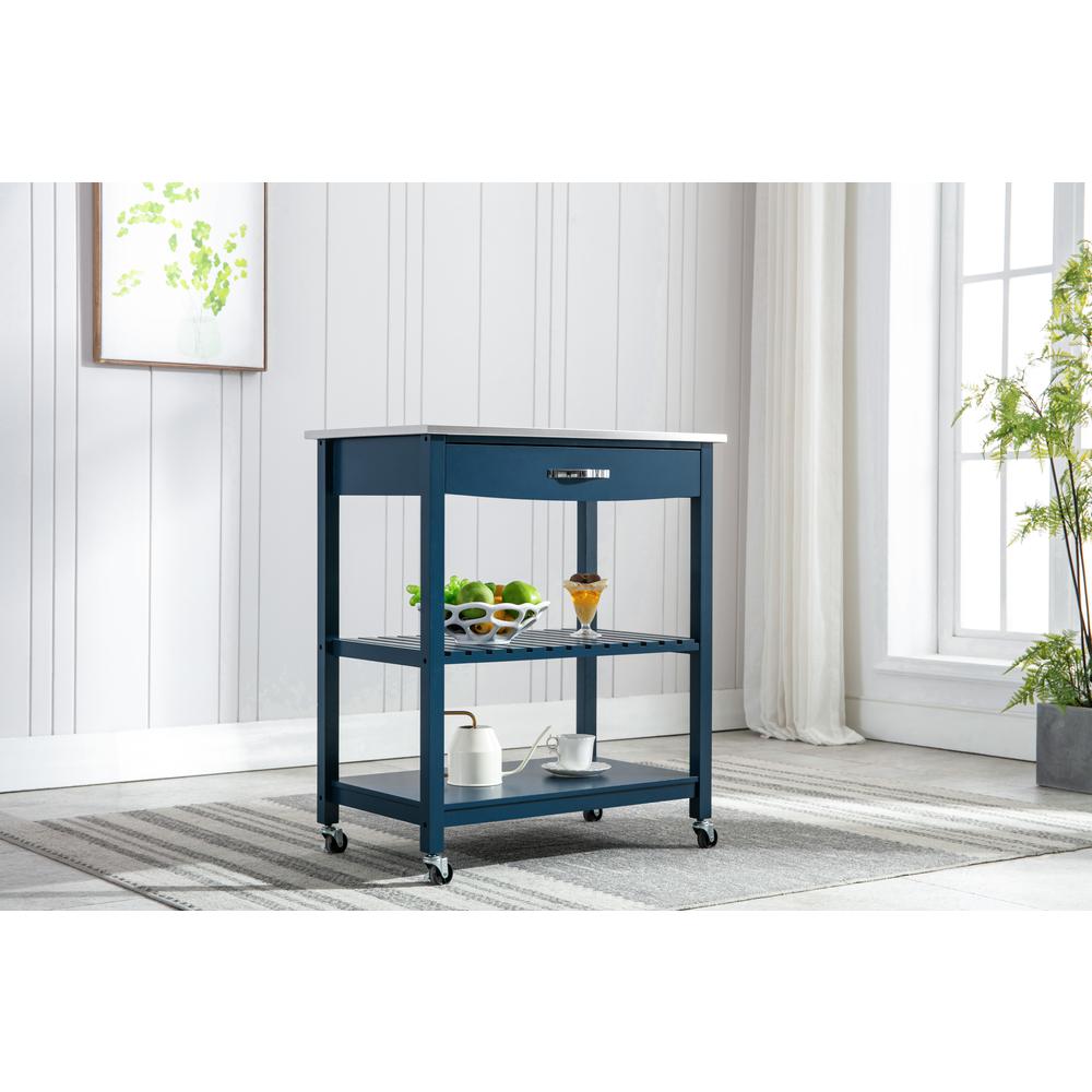 Holland Kitchen Cart With Stainless Steel Top - Navy Blue. Picture 16
