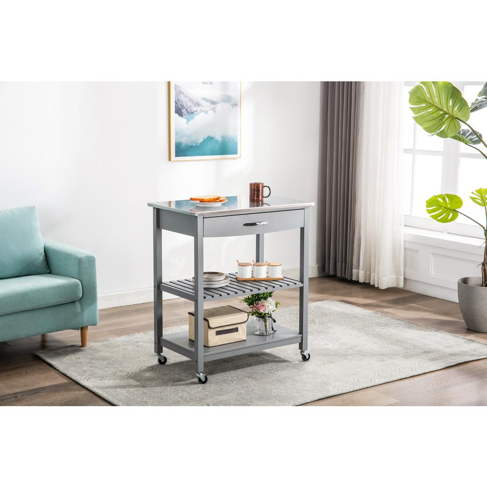 Holland Kitchen Cart With Stainless Steel Top - Gray. Picture 25