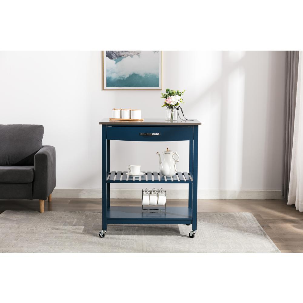 Holland Kitchen Cart With Stainless Steel Top - Navy Blue. Picture 4