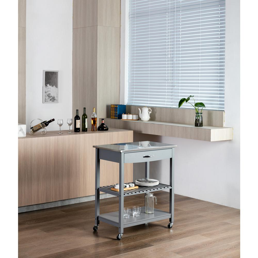 Holland Kitchen Cart With Stainless Steel Top - Gray. Picture 32