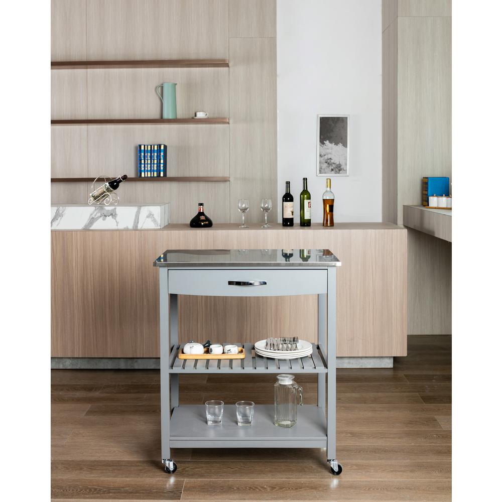 Holland Kitchen Cart With Stainless Steel Top - Gray. Picture 33