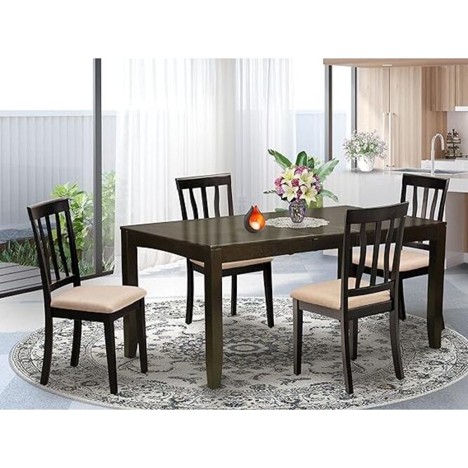 LYAN5-CAP-C 5 Pc Dining room set for 4-Kitchen Tables with Leaf and 4 Kitchen Dining Chairs. Picture 3