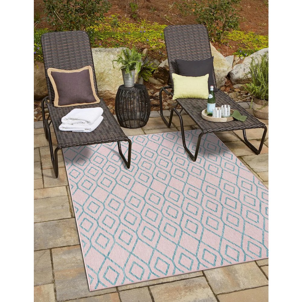 Jill Zarin Outdoor Turks and Caicos Area Rug 5' 3" x 8' 0", Rectangular Pink and Aqua. Picture 1