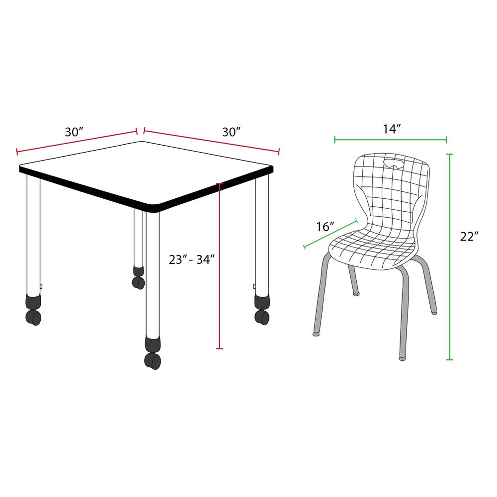 Regency Kee 30 in. Square Mobile Adjustable Classroom Table. Picture 4