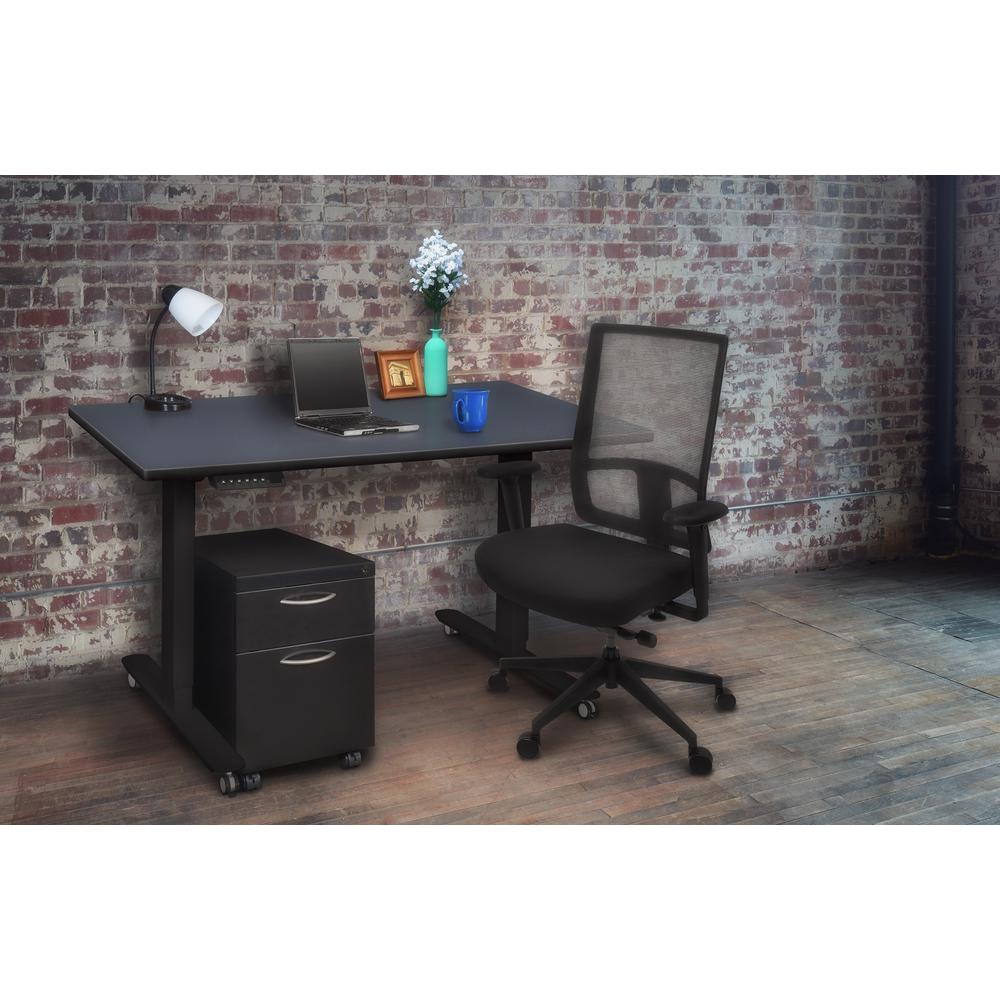 Esteem 48" Height Adjustable Power Desk with Single Black Mobile Pedestal- Grey/Black. Picture 8