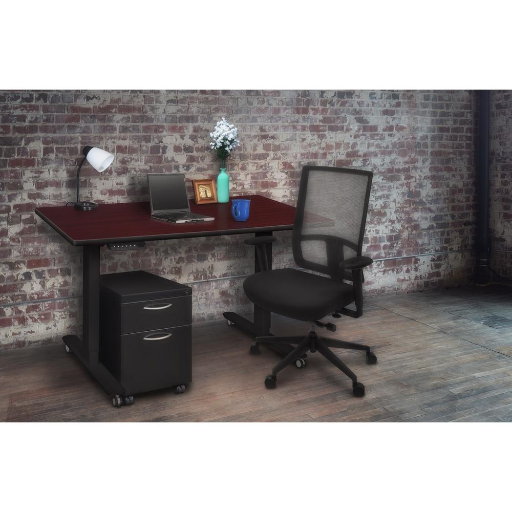 Esteem 48" Height Adjustable Power Desk with Single Black Mobile Pedestal- Mahogany/Black. Picture 8