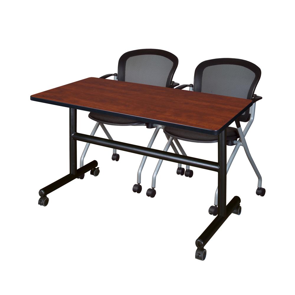 48" x 30" Flip Top Mobile Training Table- Cherry and 2 Cadence Nesting Chairs. Picture 1