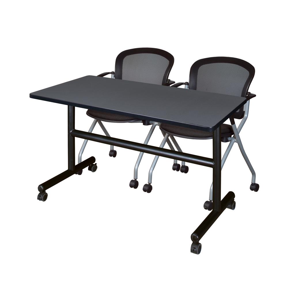 48" x 30" Flip Top Mobile Training Table- Grey and 2 Cadence Nesting Chairs. Picture 1