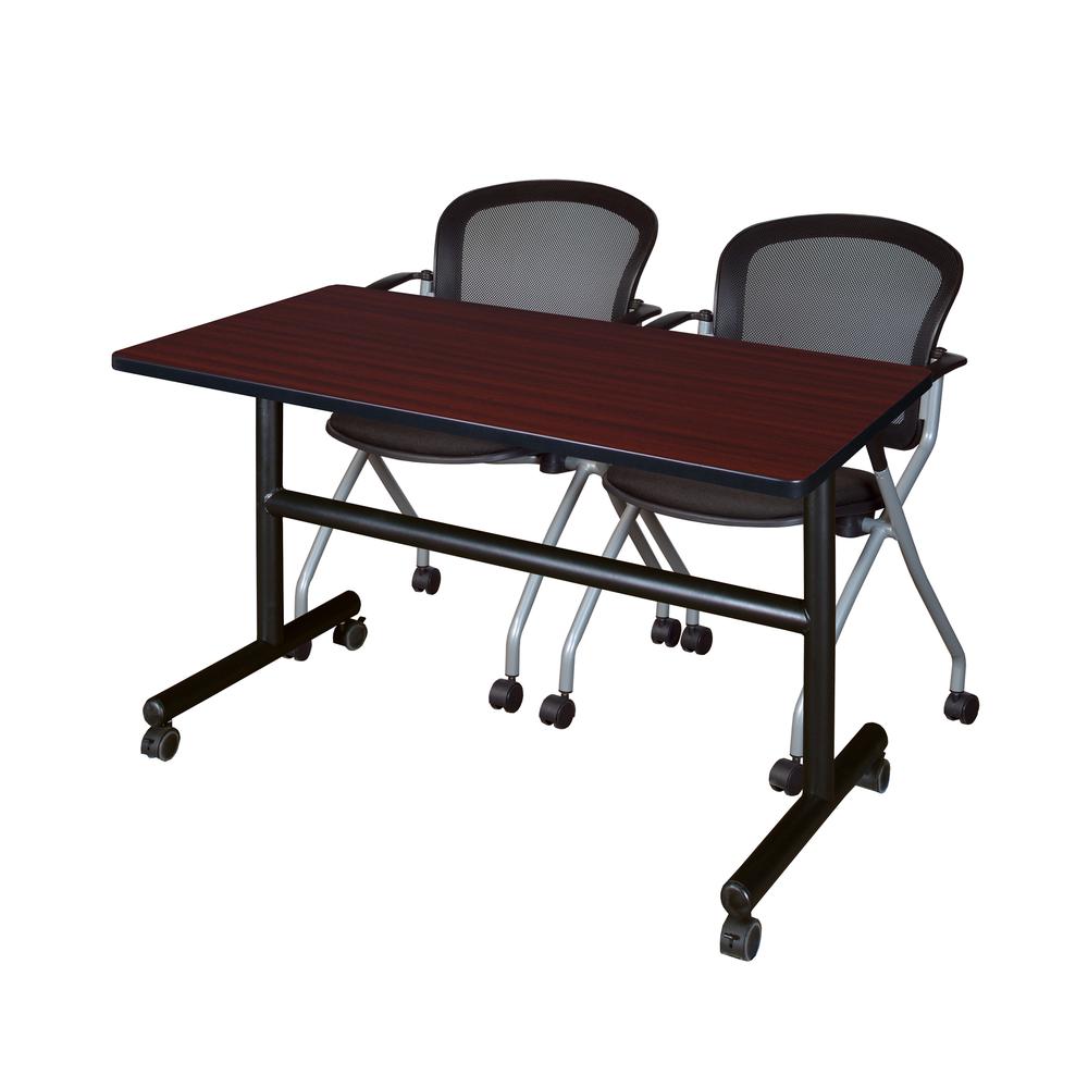 48" x 30" Flip Top Mobile Training Table- Mahogany and 2 Cadence Nesting Chairs. Picture 1