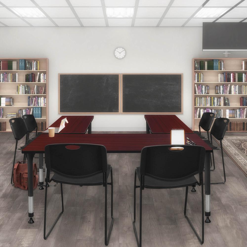 Kee 48" x 30" Height Adjustable Classroom Table - Mahogany & 2 Zeng Stack Chairs- Black. Picture 7