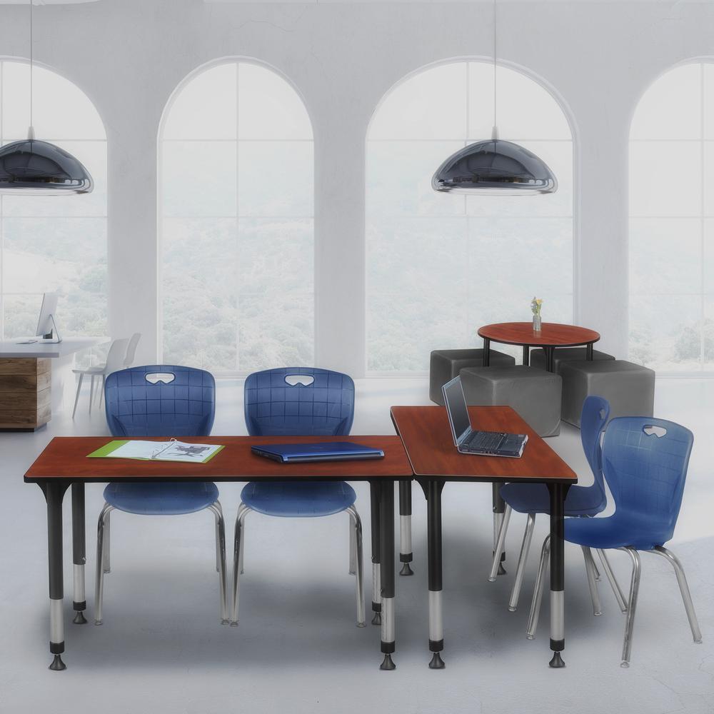 Kee 60" x 30" Height Adjustable Classroom Table - Cherry & 2 Andy 18-in Stack Chairs- Navy Blue. Picture 7