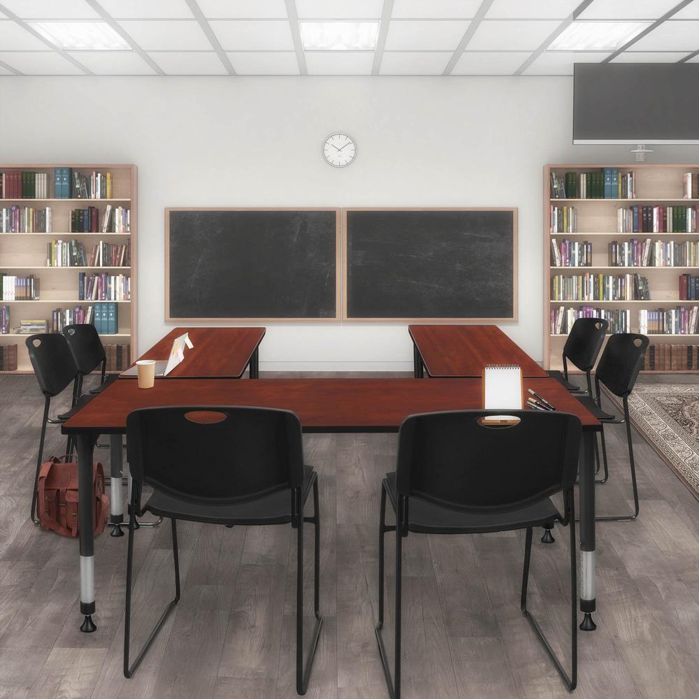 Kee 60" x 30" Height Adjustable Classroom Table - Cherry & 2 Zeng Stack Chairs- Black. Picture 7