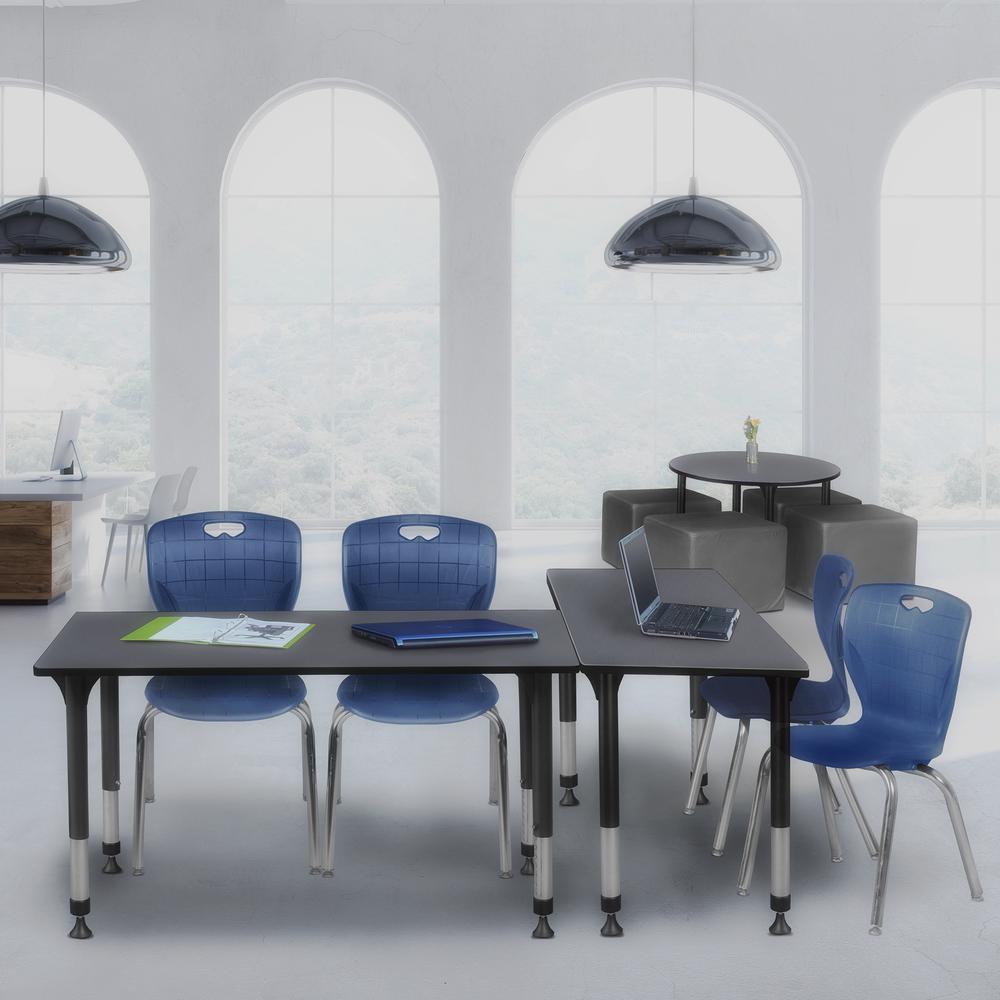 Kee 60" x 30" Height Adjustable Classroom Table - Grey & 2 Andy 18-in Stack Chairs- Navy Blue. Picture 7