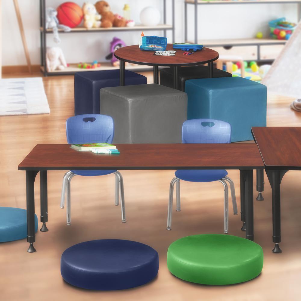 Kee 66" x 30" Height Adjustable Classroom Table - Cherry & 2 Andy 12-in Stack Chairs- Navy Blue. Picture 7