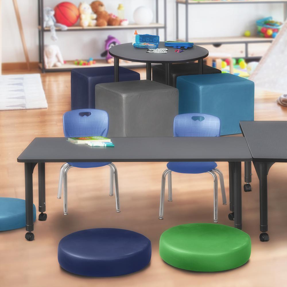 Kee 72" x 30" Height Adjustable Mobile Classroom Table - Grey & 2 Andy 12-in Stack Chairs- Navy Blue. Picture 7