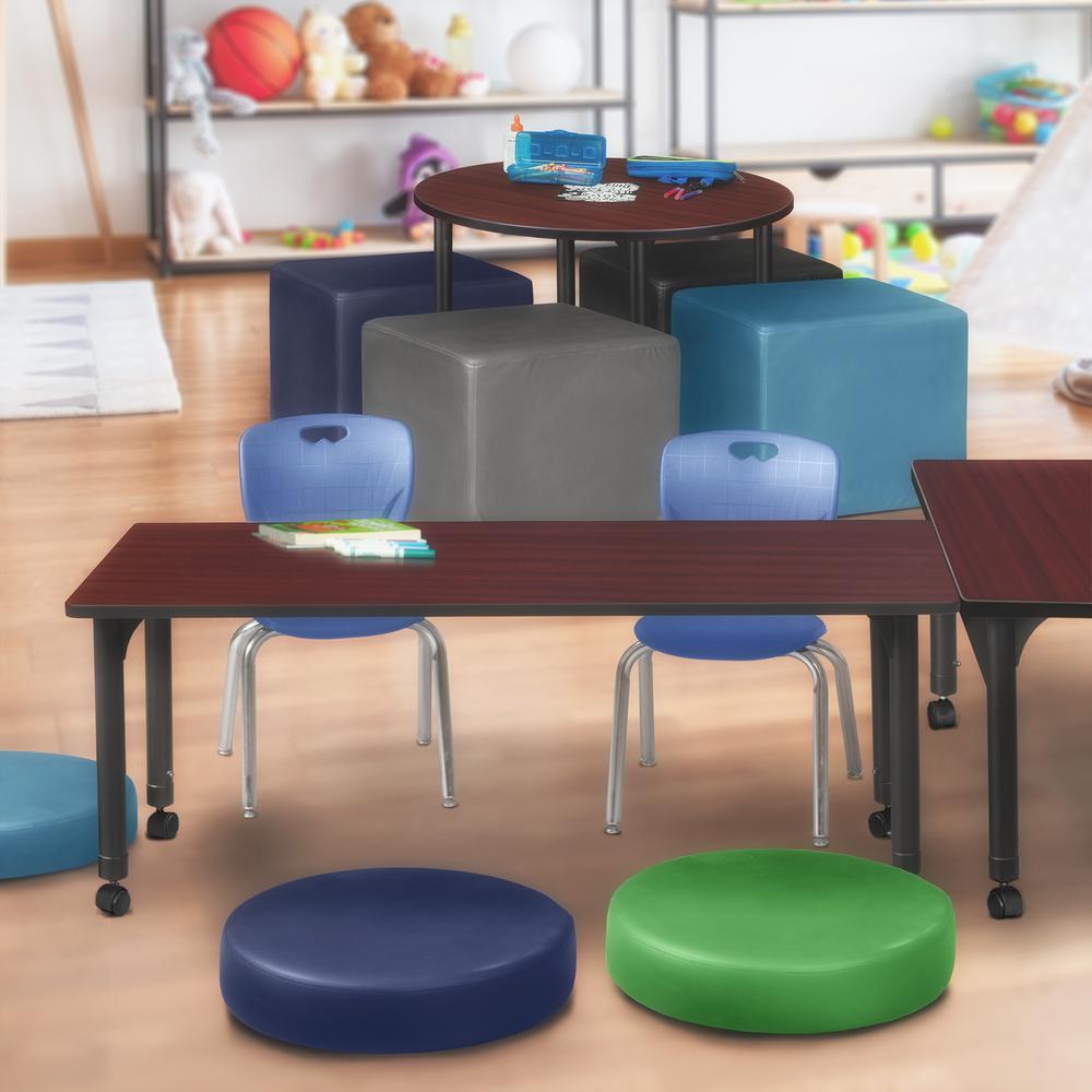 Kee 72" x 30" Height Adjustable Mobile Classroom Table - Mahogany & 2 Andy 12-in Stack Chairs- Navy Blue. Picture 7