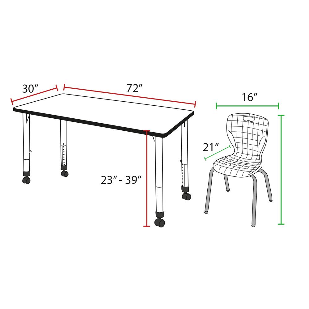 Regency Kee 72 x 30 in. Mobile Adjustable Classroom Table. Picture 4