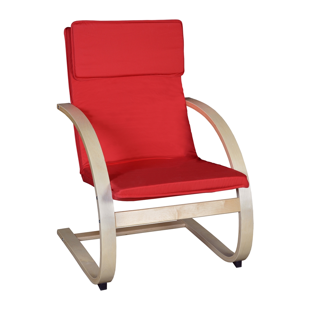 Mia Bentwood Reclining Chair- Natural/ Red. Picture 1