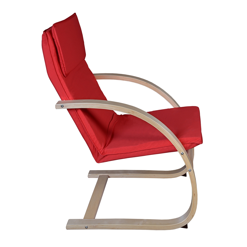 Mia Bentwood Reclining Chair- Natural/ Red. Picture 3