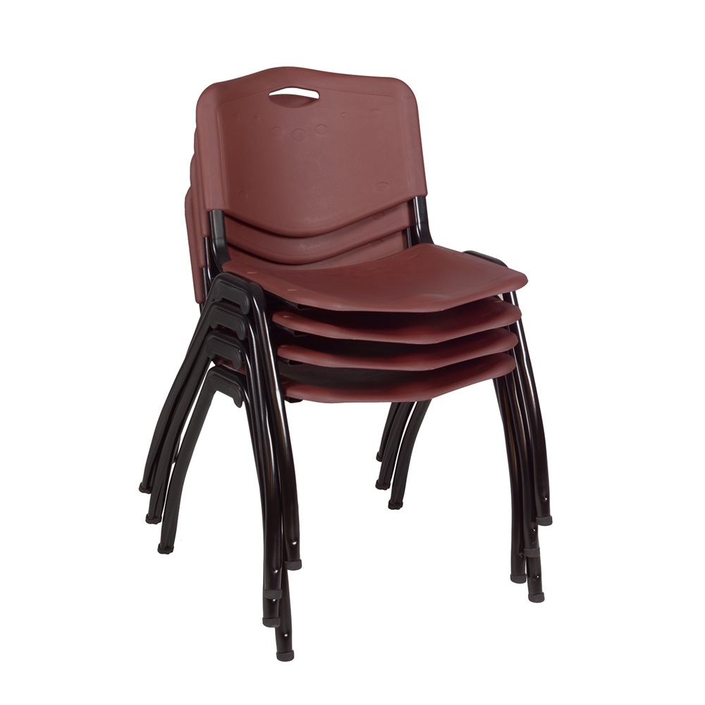 Kee 36" Round Breakroom Table- Cherry/ Chrome & 4 'M' Stack Chairs- Burgundy. Picture 5
