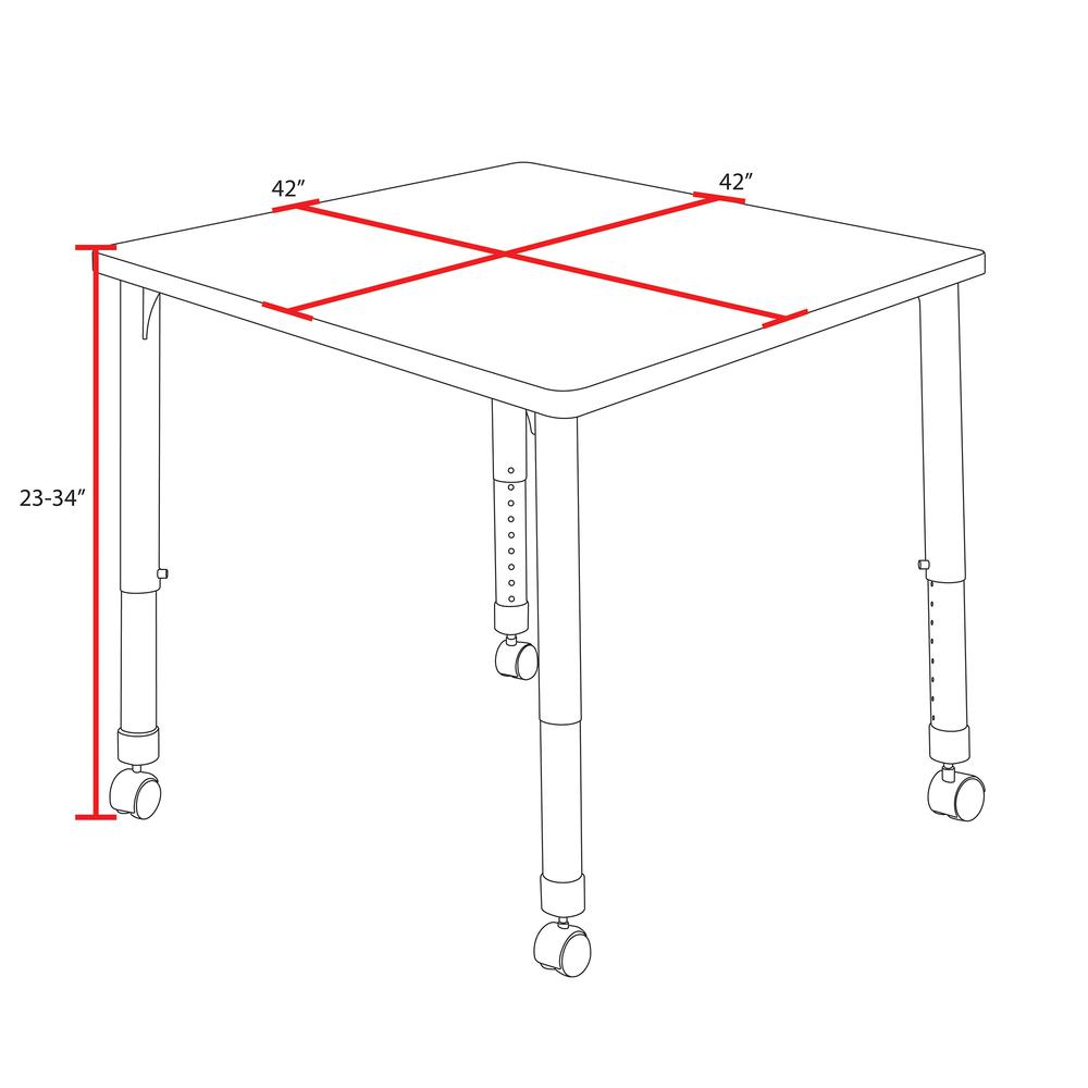 Regency Kee 42 in. Square Height Adjustable Mobile Classroom Activity Table. Picture 4