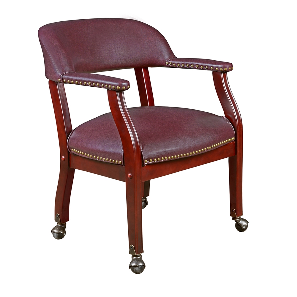 Ivy League Captain Chair with Casters- Burgundy. Picture 1