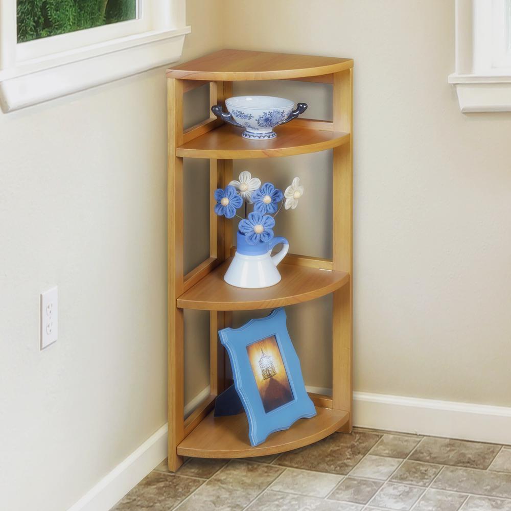 Flip Flop 34" High Corner Folding Bookcase- Medium Oak. Picture 2