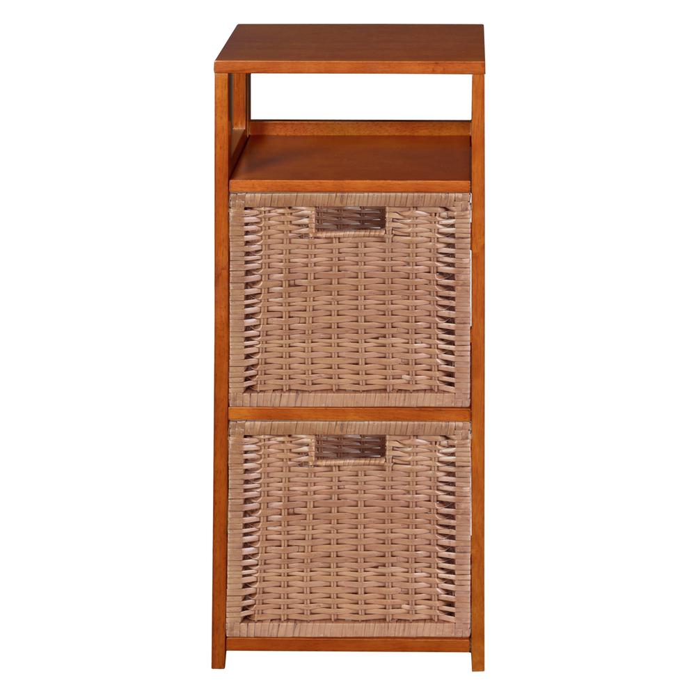 Flip Flop 34" Square Folding Bookcase with 2 Full Size Wicker Storage Baskets- Cherry/Natural. Picture 4